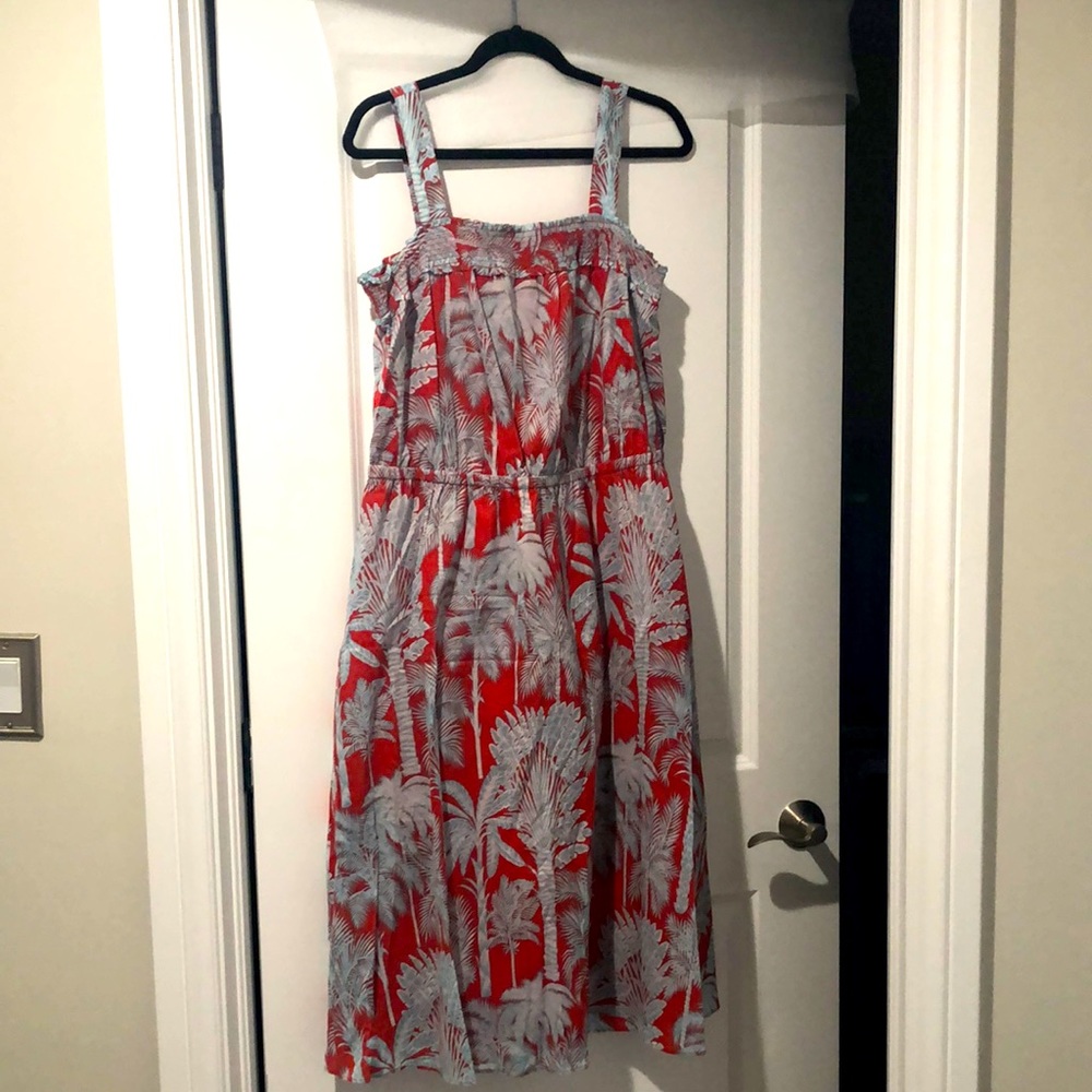 Talbots Red and blue Palm Tree Motif Sundress with elastic waist. Size 16